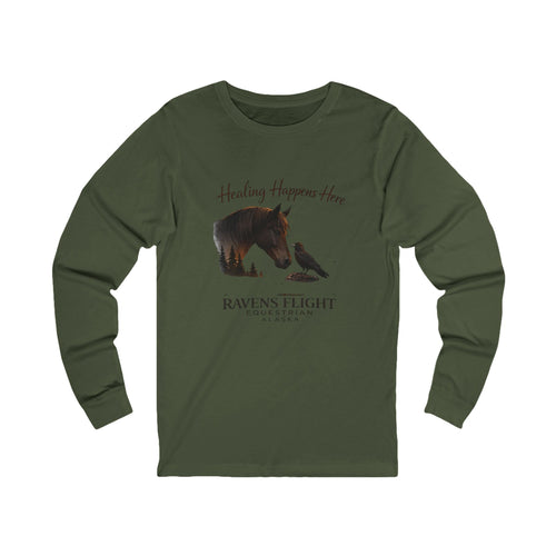 Healing Happens Here Long Sleeve Tee — Ravens Flight Equine Therapy Shirt