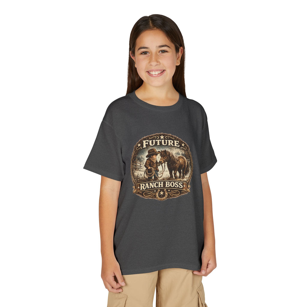 BOYS Youth T-Shirt — "Future Ranch Boss" Cowboy Graphic