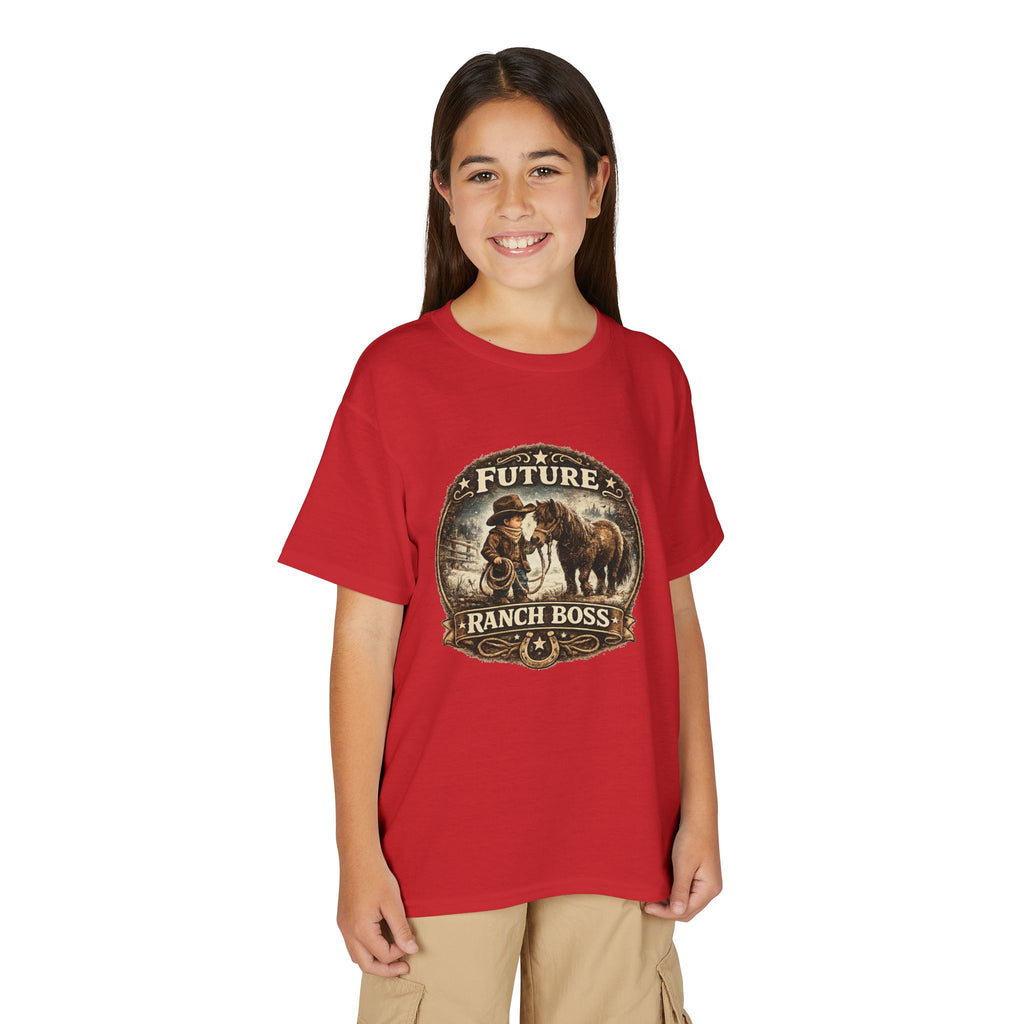 BOYS Youth T-Shirt — "Future Ranch Boss" Cowboy Graphic