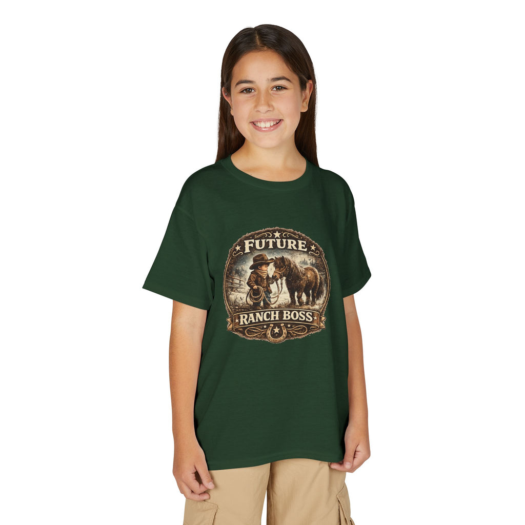 BOYS Youth T-Shirt — "Future Ranch Boss" Cowboy Graphic