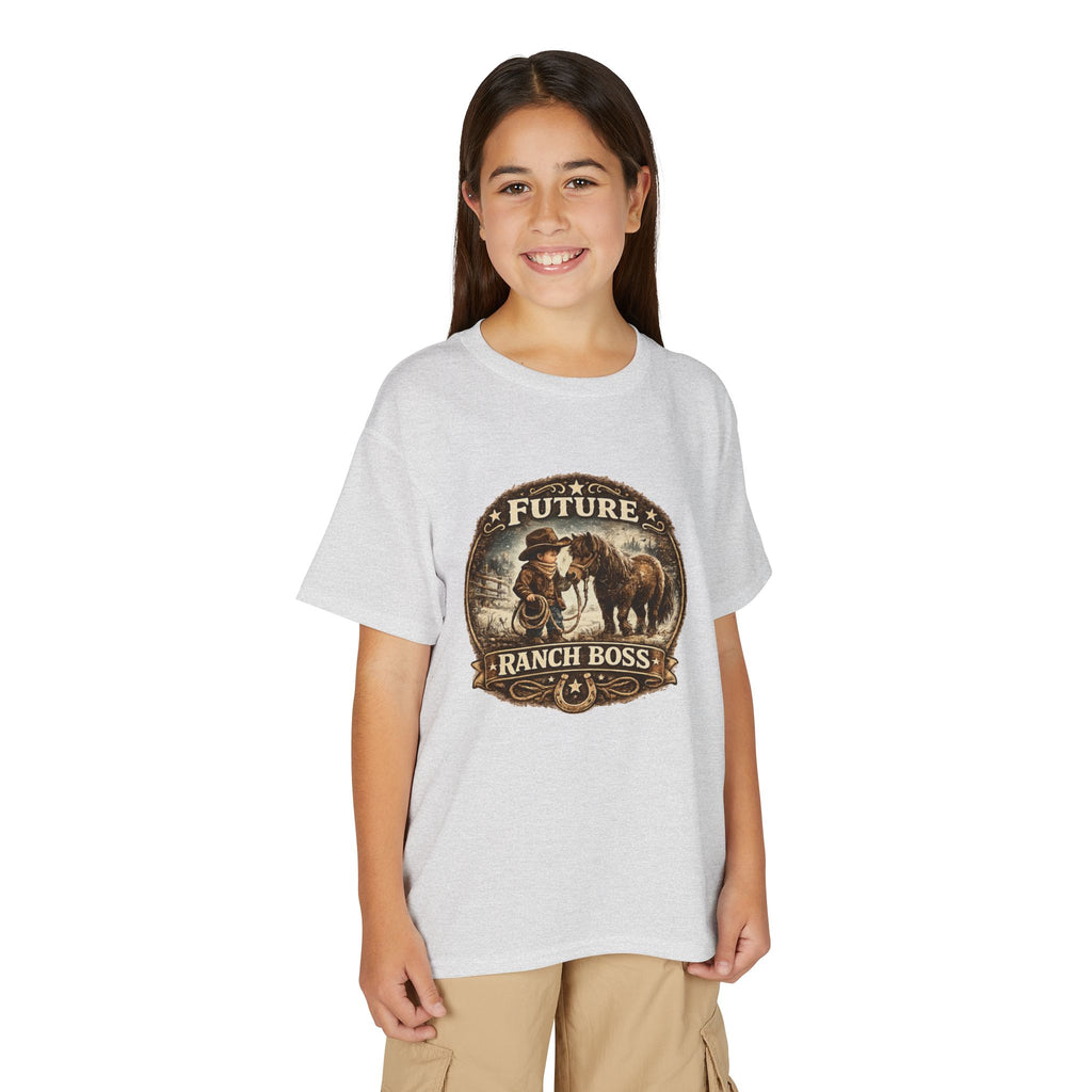 BOYS Youth T-Shirt — "Future Ranch Boss" Cowboy Graphic