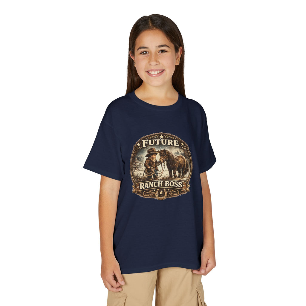 BOYS Youth T-Shirt — "Future Ranch Boss" Cowboy Graphic