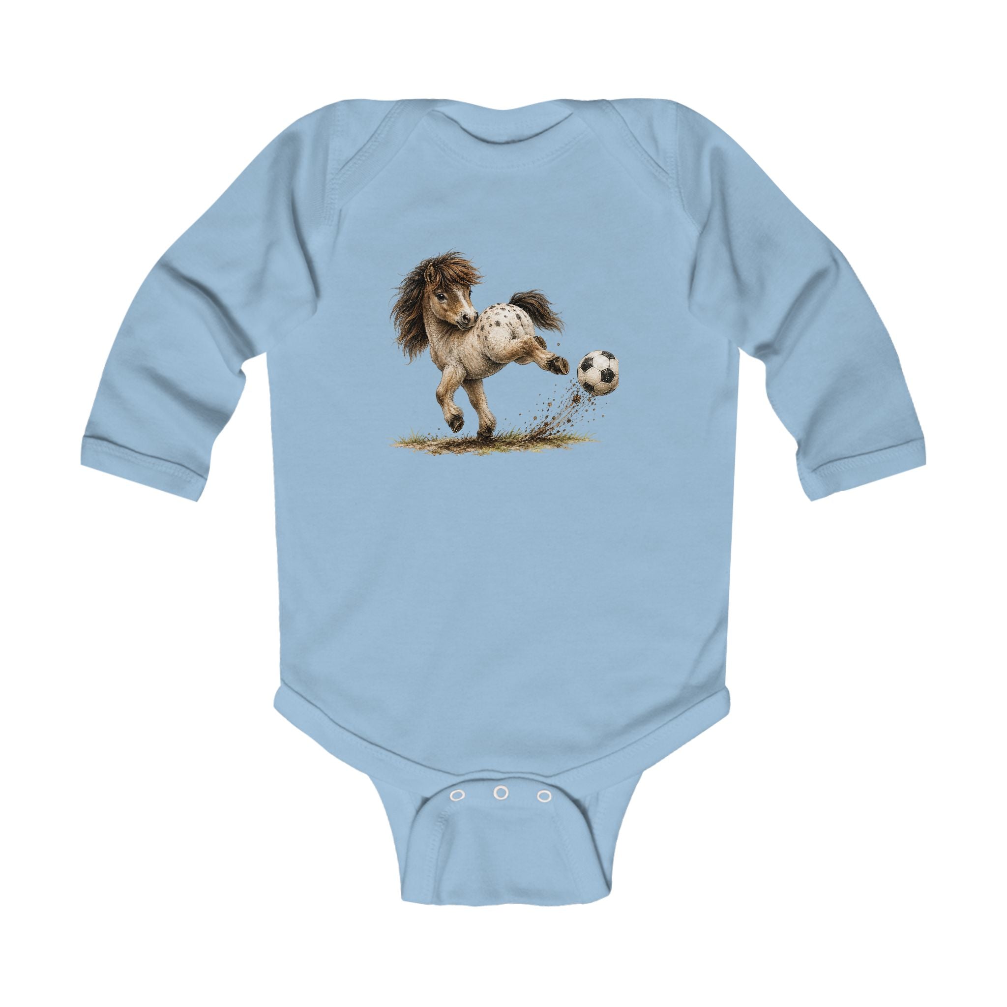 Infant Bodysuit — Cute Pony Soccer Graphic Long Sleeve Baby Onesie