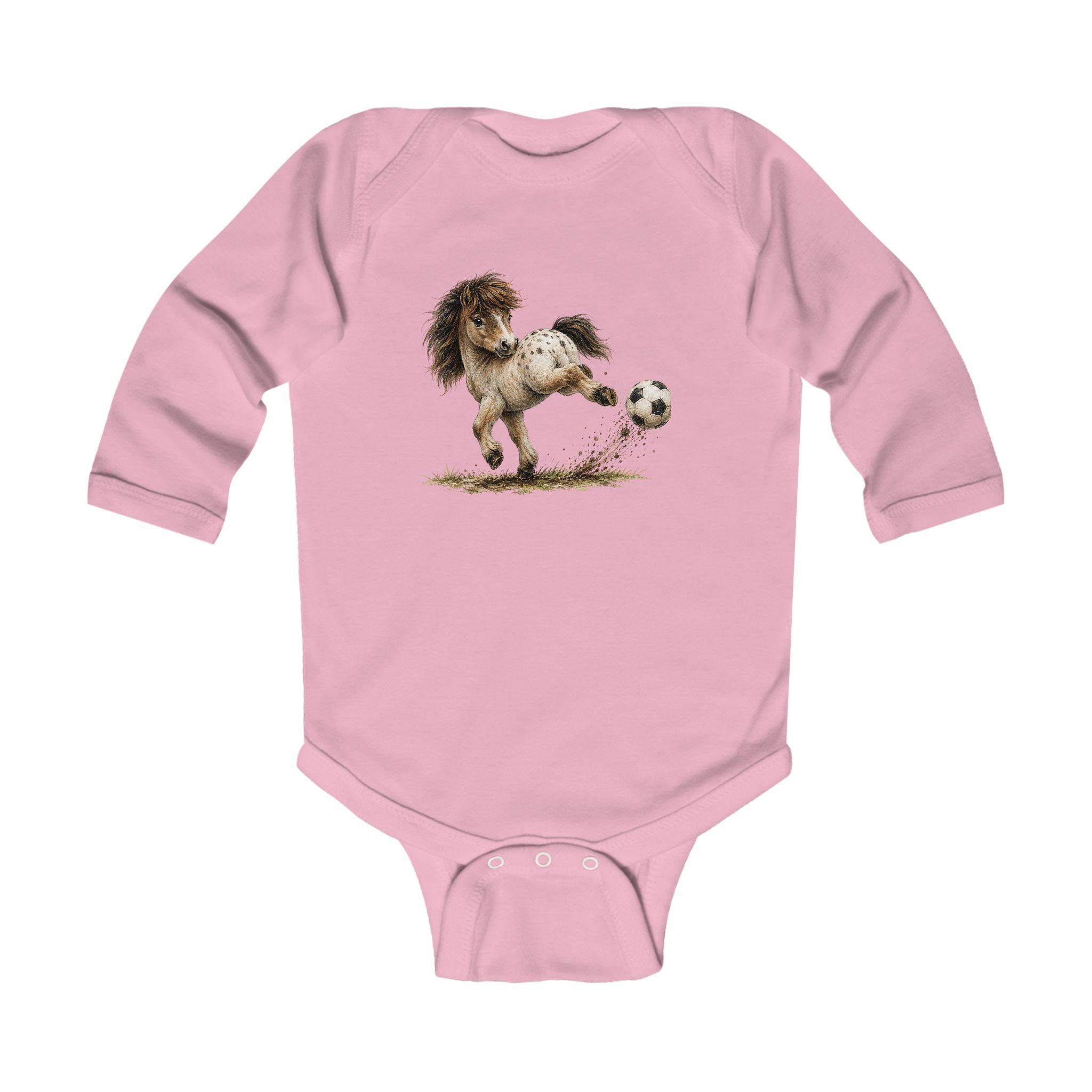 Infant Bodysuit — Cute Pony Soccer Graphic Long Sleeve Baby Onesie