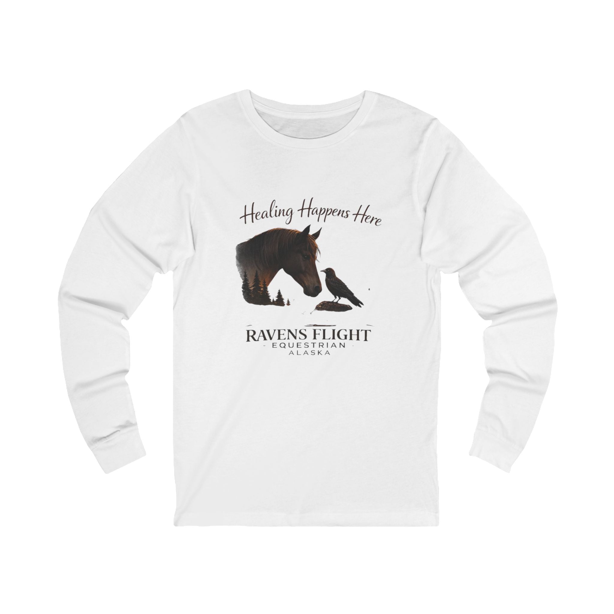 Healing Happens Here Long Sleeve Tee — Ravens Flight Equine Therapy Shirt