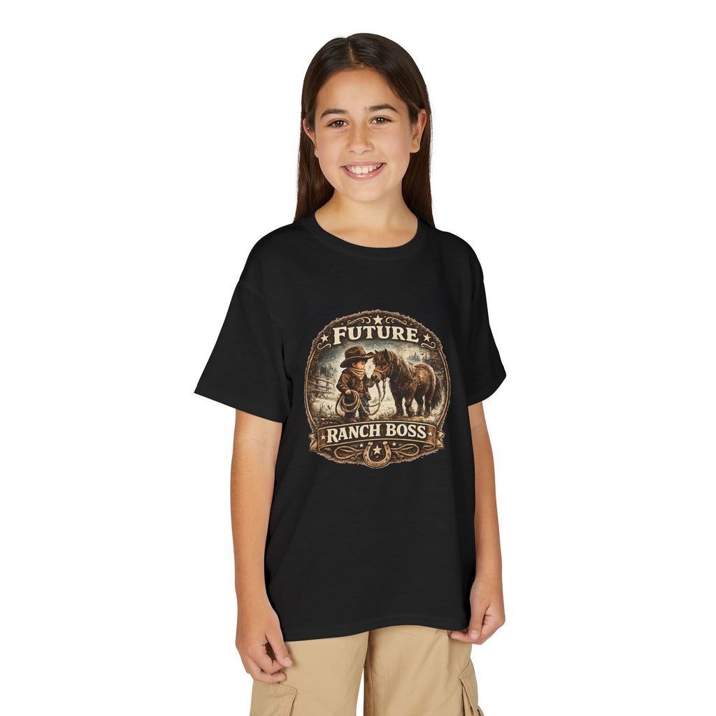 BOYS Youth T-Shirt — "Future Ranch Boss" Cowboy Graphic
