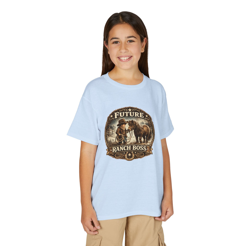 BOYS Youth T-Shirt — "Future Ranch Boss" Cowboy Graphic